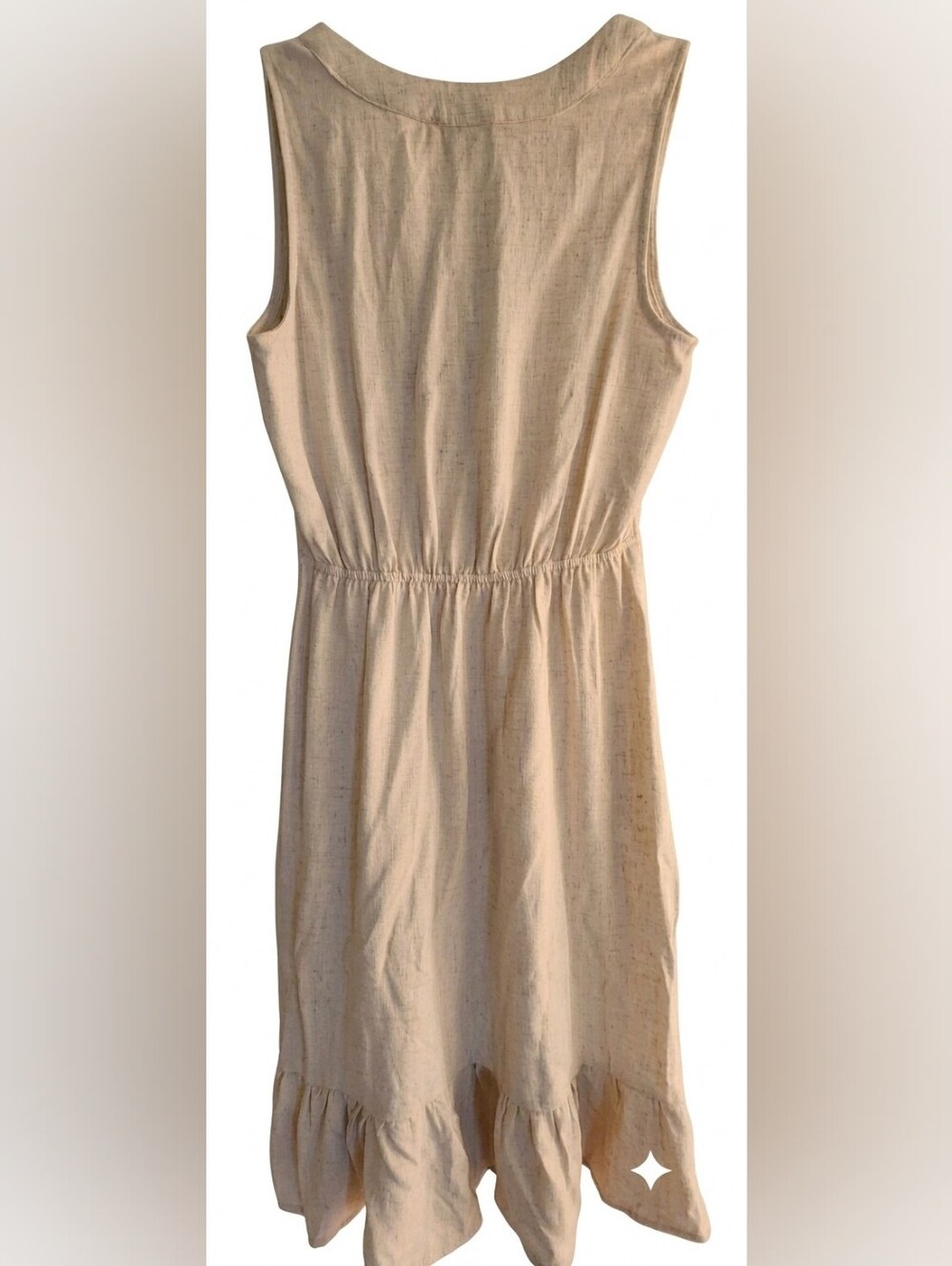 Monteau Sleeveless Linen Button-Front Dress in Cream with Brown Buttons - Picture 3 of 6